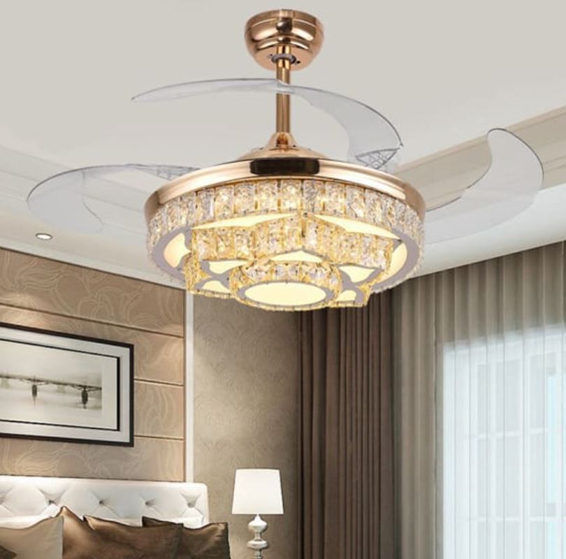 Quạt Trần Giấu Cánh Bằng Nhựa ABS Kết Hợp Đèn Mâm Pha Lê PH-QVifa23