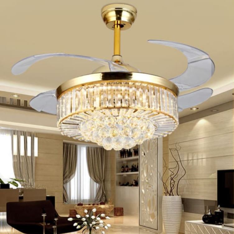 Quạt Trần Giấu Cánh Bằng Nhựa ABS Có Đèn Mâm Gắn Pha Lê PH-QVifa27