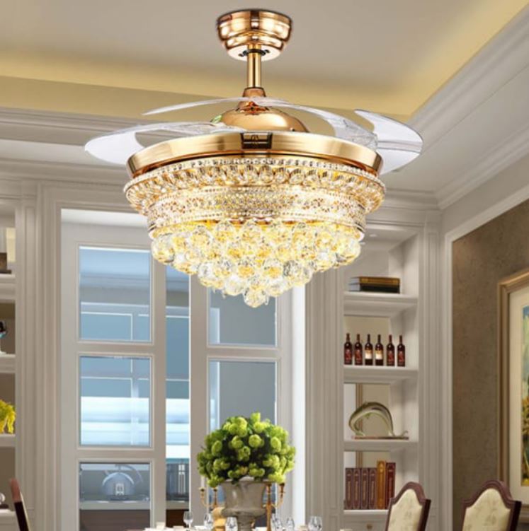 Quạt Trần Giấu Cánh Bằng Nhựa ABS Kết Hợp Đèn Mâm Pha Lê PH-QVifa22