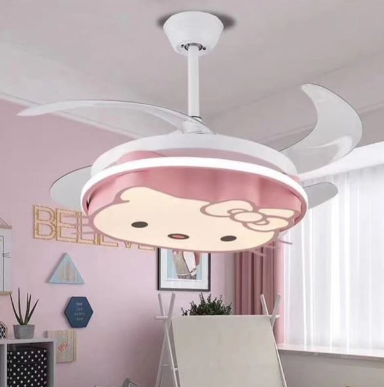 Quạt Trần Đèn Mèo Hello Kitty Giấu Cánh Bằng Nhựa ABS PH-QVifa25-21