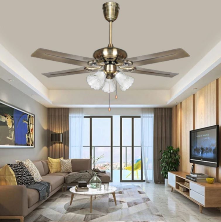 Quạt Trần Đèn Chùm Cánh Gỗ Kiểu Cổ Điển Treo Phòng Khách DR-Q50907