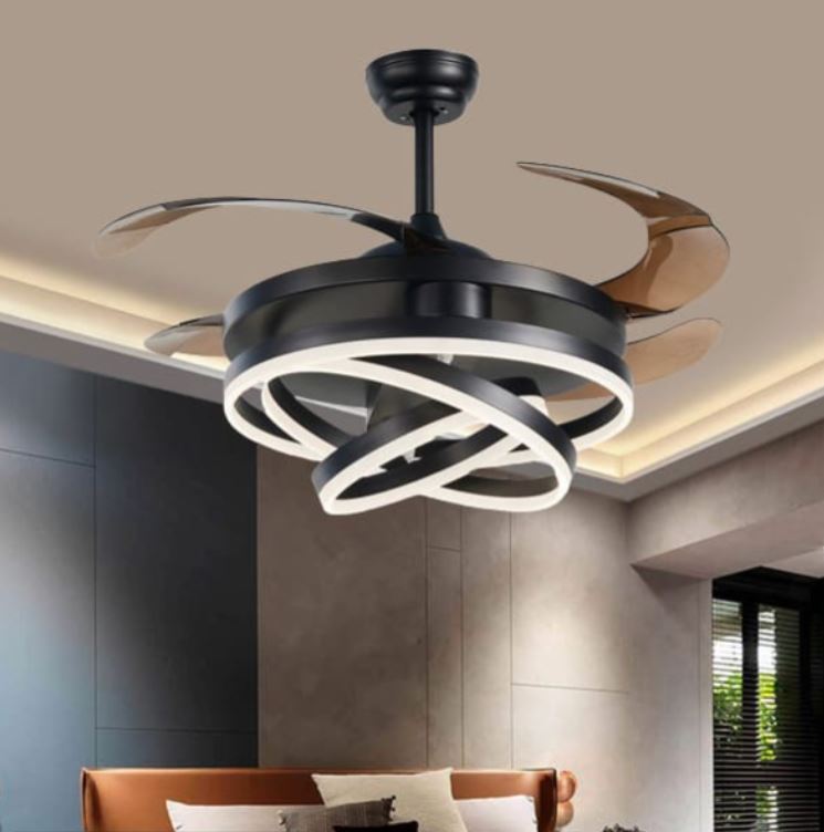 Quạt Trần Đèn Led Giấu Cánh Bằng Nhựa ABS Gắn Phòng Khách PH-QVifa53Đ
