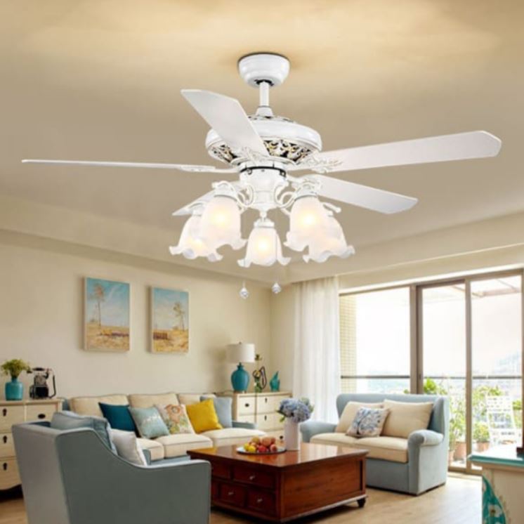 Quạt Trần Đèn Chùm 5 Cánh Gỗ Trang Trí Phòng Khách Cao Cấp PH-QVifa12