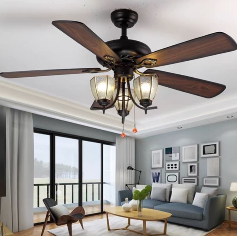 Quạt Trần Đèn Chùm Cánh Gỗ Động Cơ DC Công Suất 60W D1320mm DC-QT5218