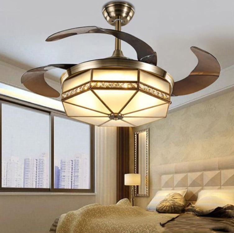 Quạt Trần Giấu Cánh Bằng Nhựa ABS, Thân Quạt Xi Màu Đồng PH-QVifa11